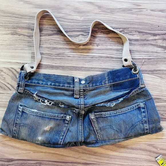 Levi's Vintage Jeans Purse Boho Bag Distressed Big E Denim - Picture 2 of 16